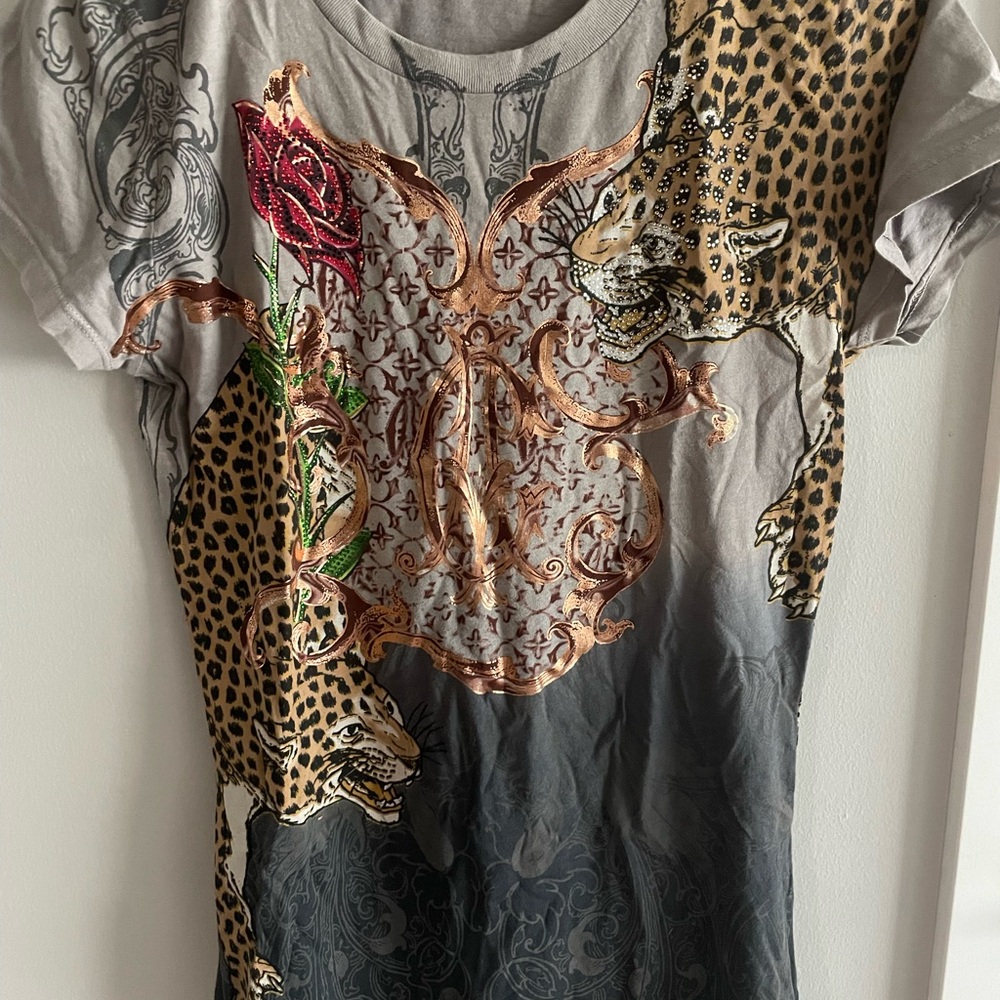 Christian Audigier Gray Graphic Tee